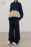 RENAISSANCE Denim patchwork tulle top RNS-KIRI-DLCF Indigo/dusty pink
